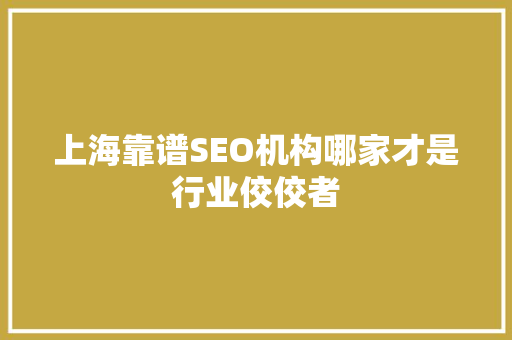 上海靠谱SEO机构哪家才是行业佼佼者