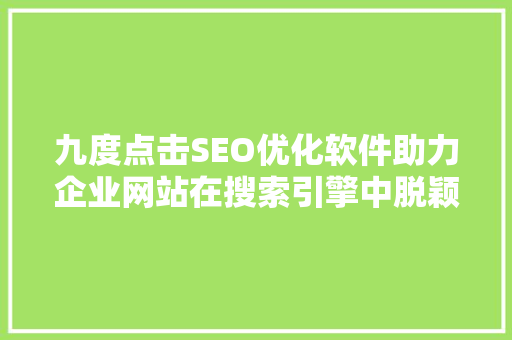 九度点击SEO优化软件助力企业网站在搜索引擎中脱颖而出
