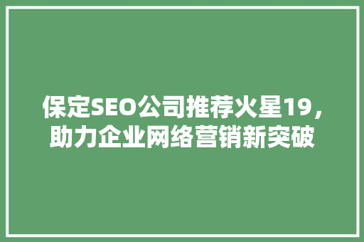 保定SEO公司推荐火星19，助力企业网络营销新突破