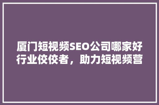 厦门短视频SEO公司哪家好行业佼佼者，助力短视频营销腾飞