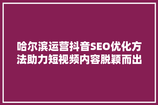 哈尔滨运营抖音SEO优化方法助力短视频内容脱颖而出