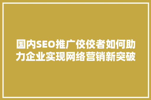 国内SEO推广佼佼者如何助力企业实现网络营销新突破