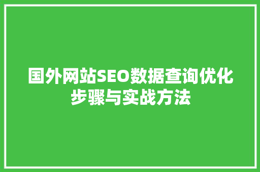 国外网站SEO数据查询优化步骤与实战方法