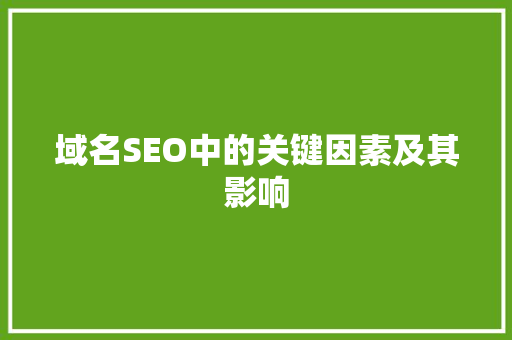 域名SEO中的关键因素及其影响