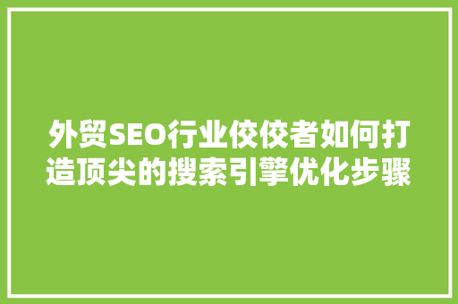 外贸SEO行业佼佼者如何打造顶尖的搜索引擎优化步骤