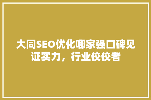 大同SEO优化哪家强口碑见证实力，行业佼佼者