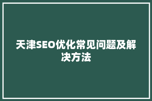天津SEO优化常见问题及解决方法