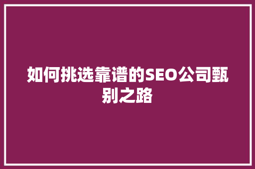 如何挑选靠谱的SEO公司甄别之路