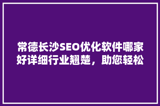 常德长沙SEO优化软件哪家好详细行业翘楚，助您轻松提升网站排名