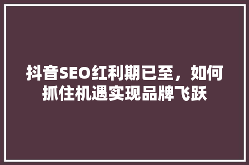 抖音SEO红利期已至，如何抓住机遇实现品牌飞跃