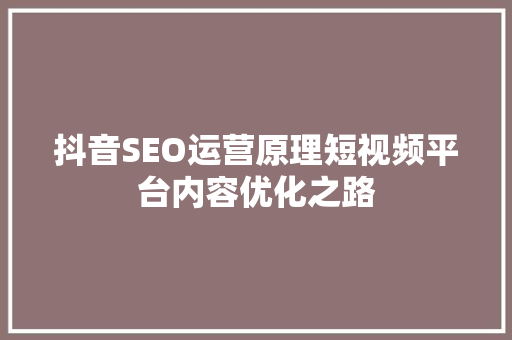抖音SEO运营原理短视频平台内容优化之路