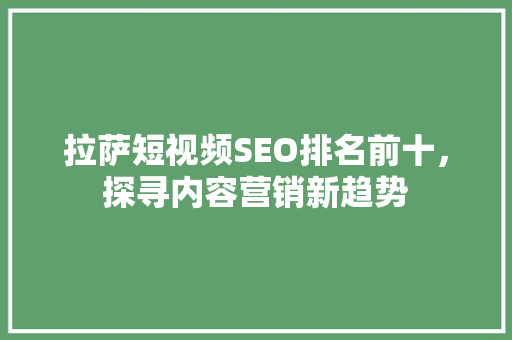 拉萨短视频SEO排名前十，探寻内容营销新趋势