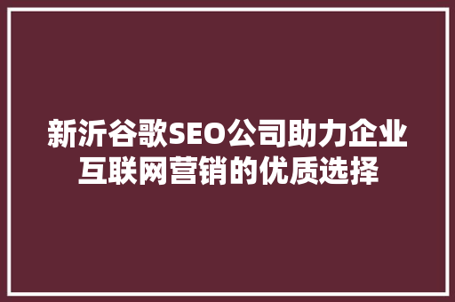新沂谷歌SEO公司助力企业互联网营销的优质选择