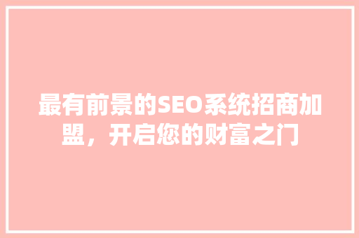 最有前景的SEO系统招商加盟，开启您的财富之门