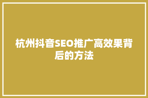 杭州抖音SEO推广高效果背后的方法  第1张