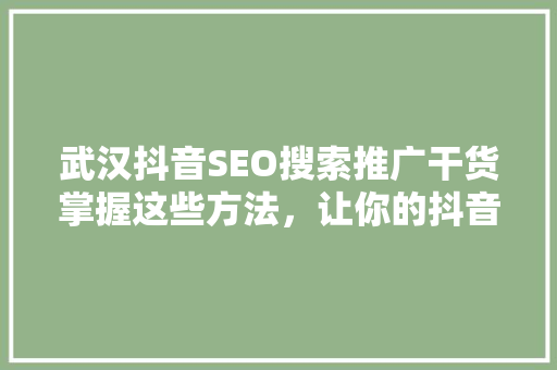 武汉抖音SEO搜索推广干货掌握这些方法，让你的抖音账号流量倍增