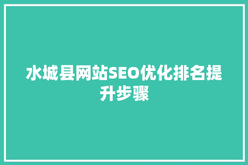 水城县网站SEO优化排名提升步骤