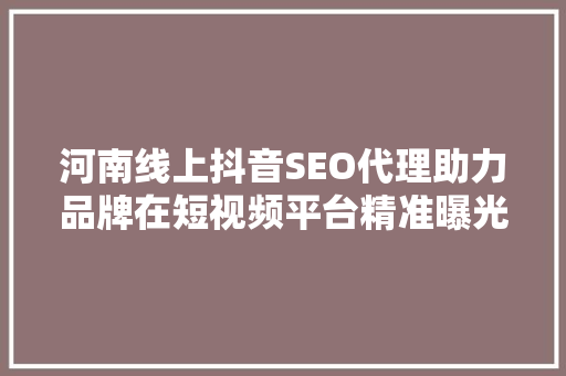河南线上抖音SEO代理助力品牌在短视频平台精准曝光
