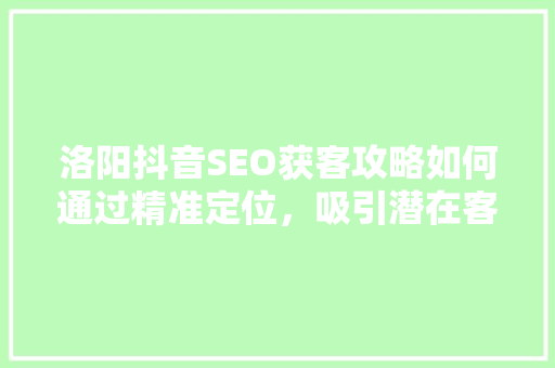 洛阳抖音SEO获客攻略如何通过精准定位，吸引潜在客户