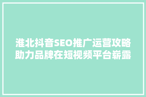 淮北抖音SEO推广运营攻略助力品牌在短视频平台崭露头角