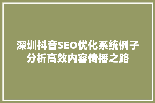 深圳抖音SEO优化系统例子分析高效内容传播之路