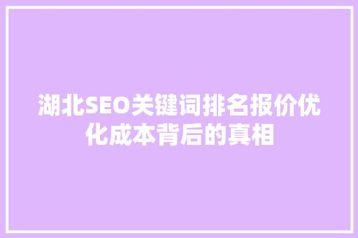 湖北SEO关键词排名报价优化成本背后的真相
