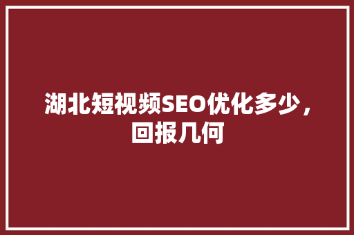 湖北短视频SEO优化多少，回报几何
