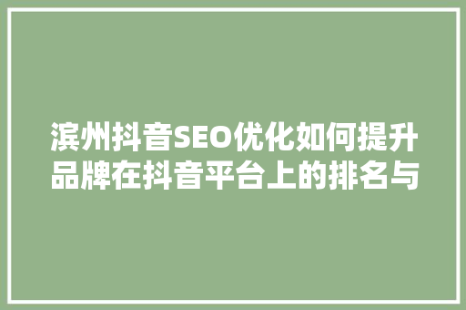 滨州抖音SEO优化如何提升品牌在抖音平台上的排名与影响力