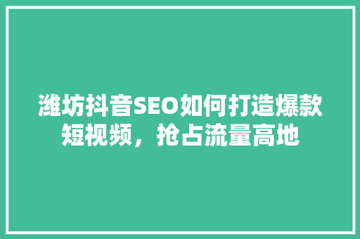 潍坊抖音SEO如何打造爆款短视频，抢占流量高地