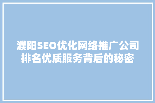 濮阳SEO优化网络推广公司排名优质服务背后的秘密