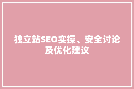 独立站SEO实操、安全讨论及优化建议