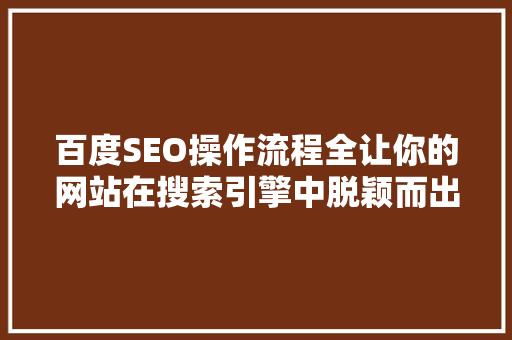 百度SEO操作流程全让你的网站在搜索引擎中脱颖而出