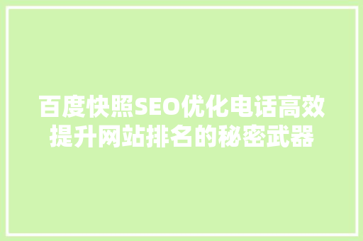 百度快照SEO优化电话高效提升网站排名的秘密武器