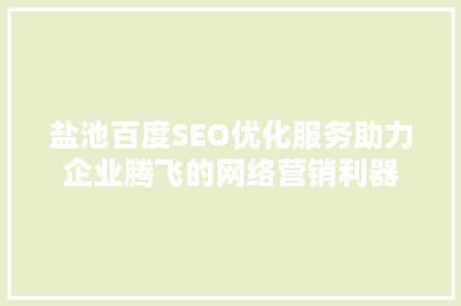 盐池百度SEO优化服务助力企业腾飞的网络营销利器