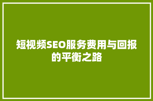 短视频SEO服务费用与回报的平衡之路