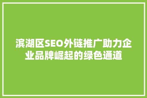 滨湖区SEO外链推广助力企业品牌崛起的绿色通道