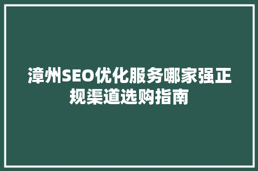 漳州SEO优化服务哪家强正规渠道选购指南