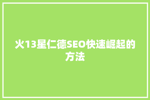 火13星仁德SEO快速崛起的方法