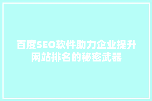 百度SEO软件助力企业提升网站排名的秘密武器
