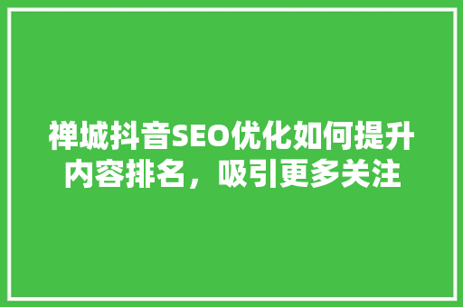 禅城抖音SEO优化如何提升内容排名，吸引更多关注