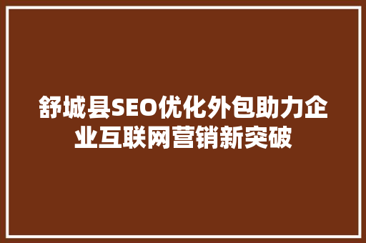 舒城县SEO优化外包助力企业互联网营销新突破