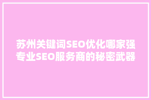 苏州关键词SEO优化哪家强专业SEO服务商的秘密武器