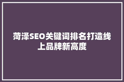 菏泽SEO关键词排名打造线上品牌新高度