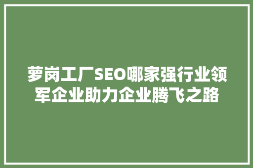 萝岗工厂SEO哪家强行业领军企业助力企业腾飞之路