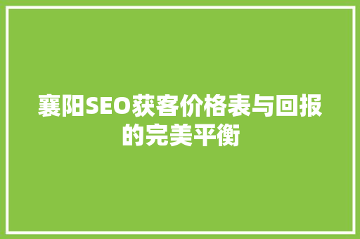 襄阳SEO获客价格表与回报的完美平衡