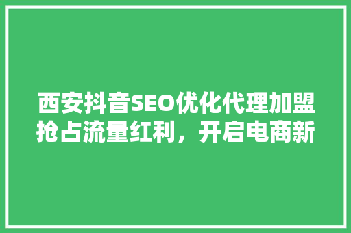 西安抖音SEO优化代理加盟抢占流量红利，开启电商新篇章