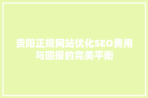 贵阳正规网站优化SEO费用与回报的完美平衡