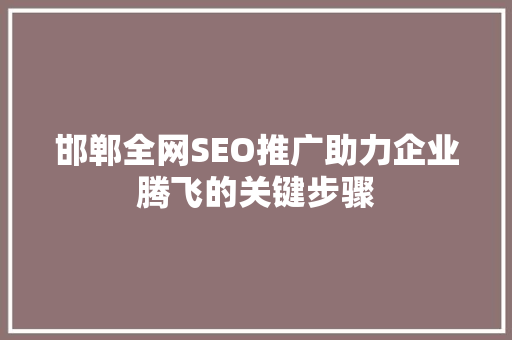 邯郸全网SEO推广助力企业腾飞的关键步骤