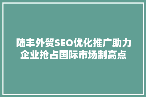 陆丰外贸SEO优化推广助力企业抢占国际市场制高点