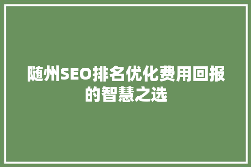 随州SEO排名优化费用回报的智慧之选